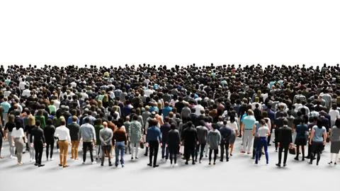 Large crowd of diverse people standing together looking in one direction, Stock Illustration