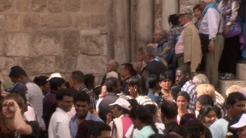 Large Crowd at Via Dolorosa Procession, Jerusalem, Israel Stock Footage 317337002