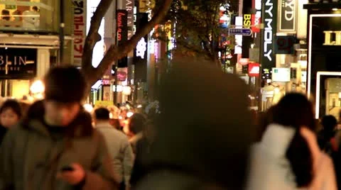 Large crowd on downtown street at night Video stock 9140341