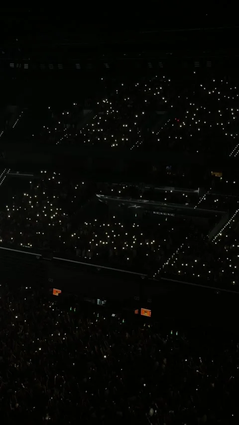 Large crowd enjoying concert with stage lights Stock Footage 337054413