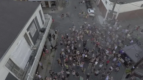 Large Crowd Gathering Overhead Stock Footage 145236819