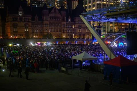 Large crowd gathers in Nathan Phillips Square Stock Photos