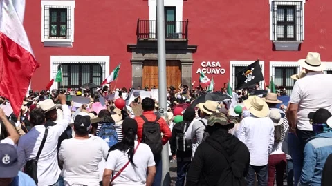 Large Crowd at Generation Z Protest in Puebla Mexico Stock Footage 341485608
