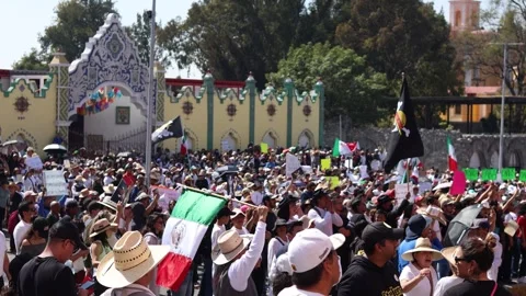 Large Crowd at Generation Z Protest Outside Casa Aguayo in Puebla Mexico Stock Footage 341485718