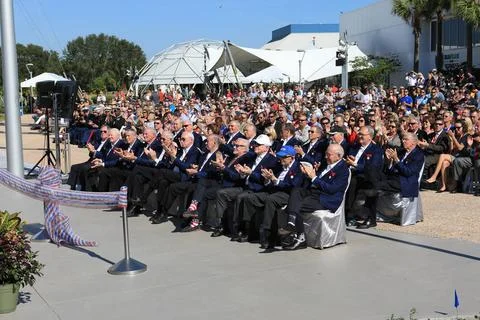 A large crowd, including members of the U.S. Astronaut Hall of Fame in the... Stock Photos