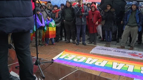 A large crowd listening to a speech during a rally against Salvini's politics Stock Footage 102268266