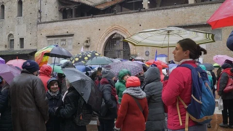 A large crowd listens to a speech against Salvini's politics Stock Footage 102232392