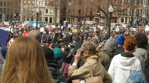 Large Crowd March for Our Lives Boston Anti Gun Video stock 87638039