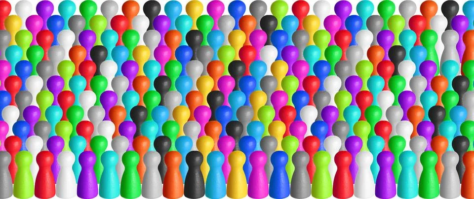 Large crowd of multi colored plastic board game pawns seamless texture backdr Stock Photos