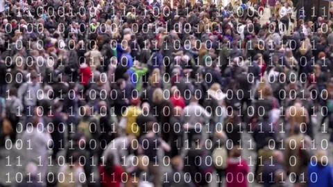 Large crowd of people with binary code. Stock Footage 75156410
