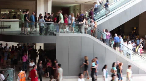 Large crowd of people on escalators Stock Footage 26150405