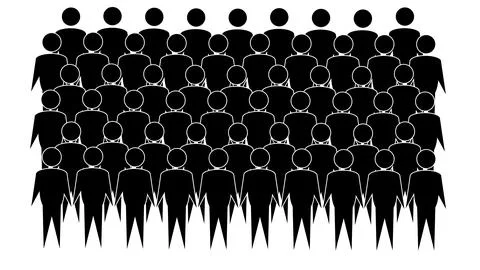 Large crowd of people in flat design on white background, black bodyguards Stock Illustration
