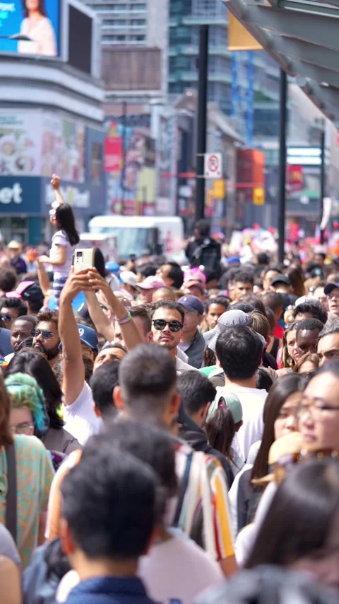 Large Crowd of People Gathering at Busy Street Event in Downtown Toronto Stock-Footage 332018128