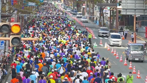 Large crowd of people running marathon race, health lifestyle, jogging Stock Footage 238975418