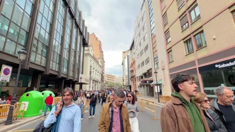 Large crowd of people walking after Mascletás in Valencia, Spain Stock Footage 332737151