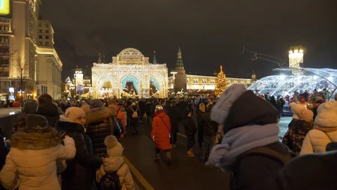 Large crowd of people walking around the city at night in the new year Stock Footage 123127552
