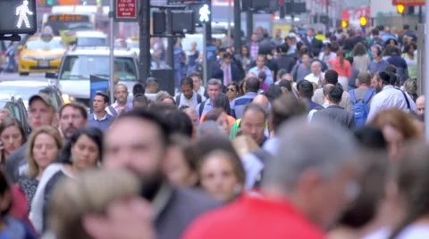 Large crowd people walking crowded street pedestrians commute New York City NYC Stock Footage 53607615
