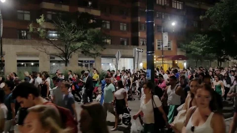 Large crowd of people walking in New York City 4th july Stock Footage 143475450