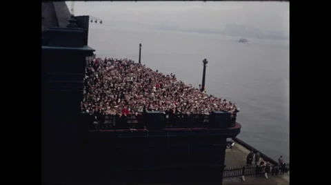 Large Crowd on Pier in NYC for Ship Farewell 1957 Stock Footage 48189538