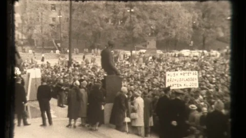Large Crowd Protests and Demonstrates at NATO, Summit, Oslo, Norway, conference, Stock Footage 130161120