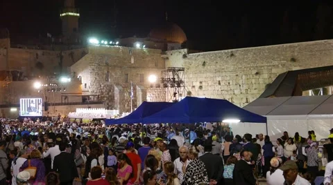 Large Crowd at Public Ceremony at Western Wall Stock Footage 53452005