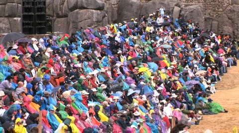 Large crowd in rain ponchos Stock Footage 139229