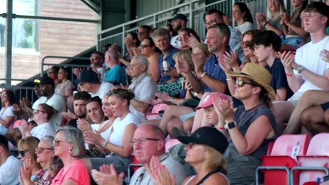 A large crowd of spectators applaud while watching a sporting event from the Stock Footage 339982688