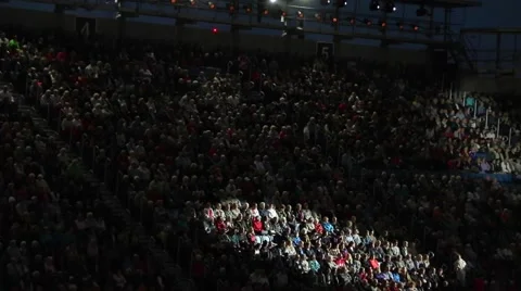 Large Crowd In A Stadium With Spot Lights Panning All Around Stock Footage 54525229