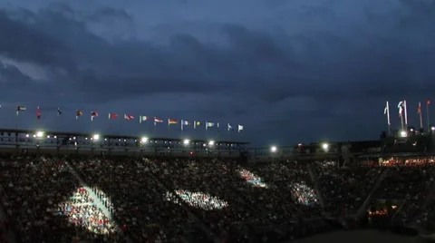 Large Crowd In A Stadium With Spot Lights Panning All Around Stock-Footage 54525242