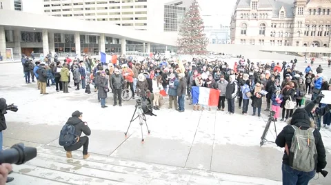 Large crowd in support of Paris attacks in Toronto. Stock Footage 47080722