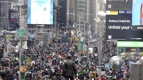 Large crowd on Times Square in NYC after Thanksgiving Parade in Manhattan Stock Footage 200777520