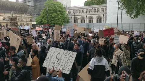 Large Crowds at Black Lives Matter Protest Rally March London 4K Stock Footage 132059662