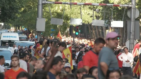 Large crowds line Alberto Aguilera during Spain's national football team Stock Footage 340921898