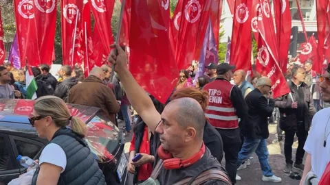 Large crowds rally in Istanbul over jailing of Erdogan's main rival. Istanbul Stock Footage 305677031