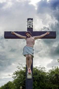 Large crucifix in a graveyard Stock Photos