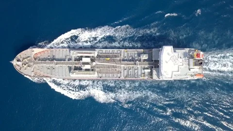 Large crude oil tanker roaring across The Mediterranean sea - Aerial footage Stock Footage
