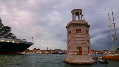 Large cruise ship sailing in the evening on the Grand Canal in Venice Stock Footage 73150737