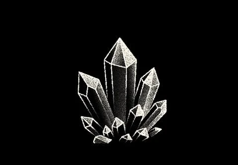 Large crystal cluster with sharp geometric points, vintage dotwork macro mineral 스톡 일러스트