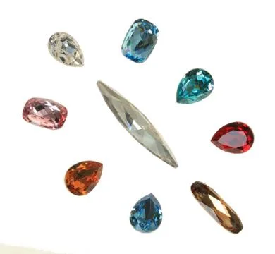 Large crystal strasses on a white background Stock Photos