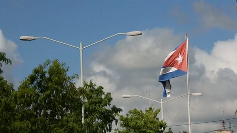 Large Cuban Flag Blowing In Wind Stock-Footage 125784245