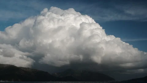 Large cumulus white clouds against the blue sky before the rain Stock Footage 230721382