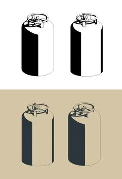 Large cylinders of liquid nitrogen isometric illustrations Stock Illustration