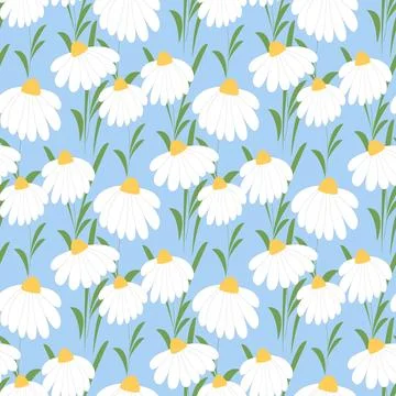 Large daisies on blue background seamless pattern Stock Illustration