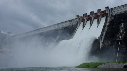 A large dam is draining because of heavy rain. Stock Footage 171851320