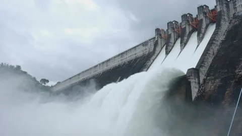 A large dam is draining because of heavy rain. Stock Footage 171851324