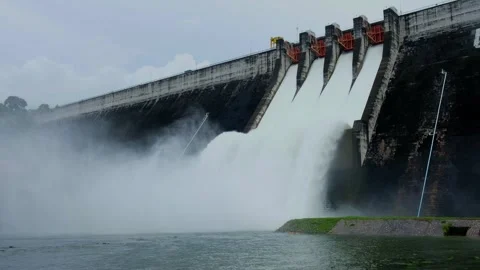A large dam is draining because of heavy rain. Stock Footage 249606058