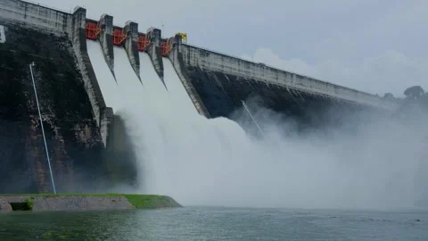 A large dam is draining because of heavy rain. Stock Footage 249606062