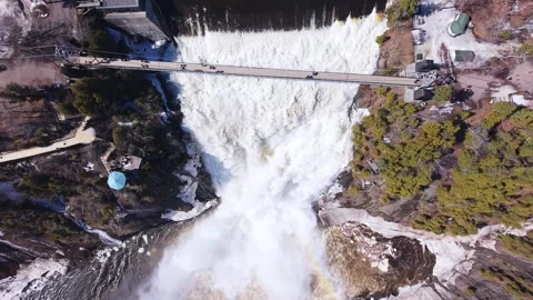 Large dam with hydroelectric system in canada aerial Stock Footage 333216419