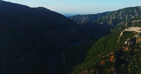 Large Dam Structure Stopping River Flowing Through Mountain Crevice Rhodope Stock Footage 289415297