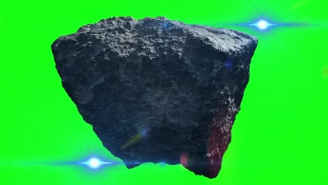 Large dark asteroid rotating in deep space with glowing lens flare effects on a Video stock 346210754
